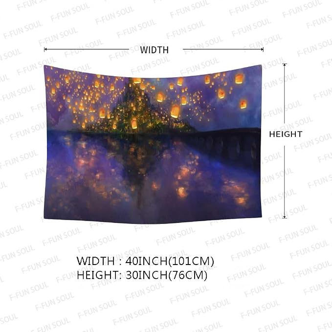 Night Castle Tapestry Cartoon Tapestries, Fuzzy Tapestry, 40x30inches | Lantern Movie Wall Hanging Tapestries, Psychedelic Tapestry, Soft Flannel, Bedroom, Living Room, Office, Decor Banner