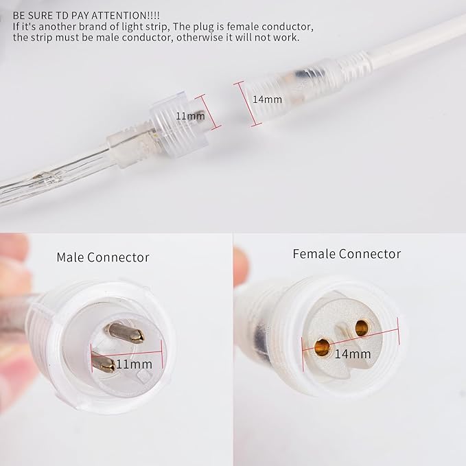 AC Power Cord Diameter 14mm 110V 8A, Transformer, Power Supply, Adapter for LED Rope Strip Light UL Listed