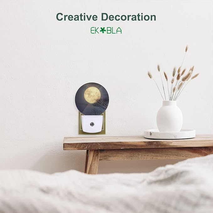 EKOBLA Moon LED Night Light Full Moon Above The Treetops Starry Sky Dusk to Dawn Plug-in Nightlights Auto Sensor for Home Indoor Bathroom Hallway Kitchen
