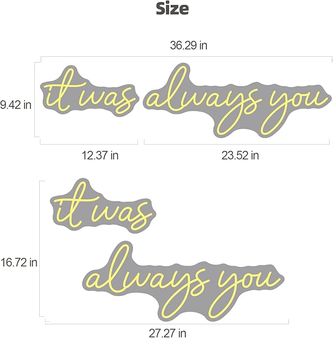 Large 36" Neon Sign 'it was always you' Neon Night with Dimmable Wall Decor | Bedroom Living Room Bar Party Club Wedding Girls Birthday Wall Light Decor Reusable Warm White