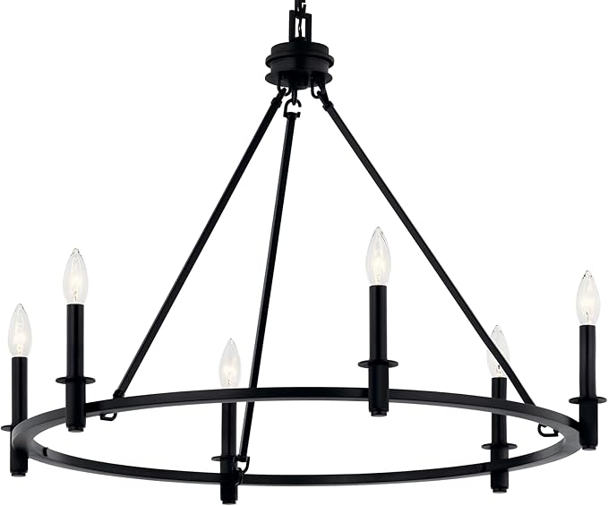 KICHLER Carrick 6-Light Chandelier, Updated Traditional Light in Black, Sloped Ceiling Compatible, for Dining Room, Office or Bedroom (23.7" x 32.25"), 52705BK