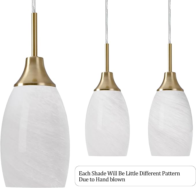Viinew Mini Glass Pendant Light,4.72" White Glass Hanging Light | Handblown White Swirl Hanging Pendant Lamp 1-Pack Art Glass Chandelier for Kitchen Dining Room Brushed Gold