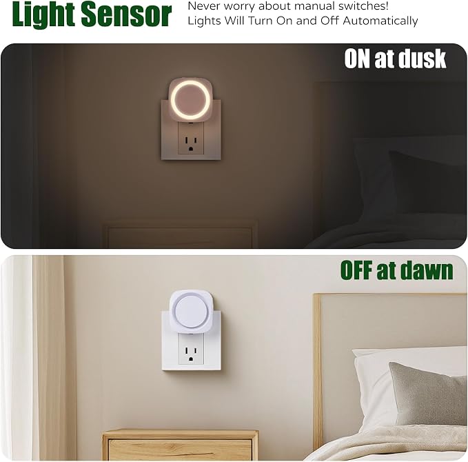Warm White Night Lights Plug in to Wall,4 Packs Dimmable Night Light with Auto Dusk to Dawn Sensor,Soft Glow Night Light for Bathroom, Bedroom,Hallway, Stairs, Kitchen,Warm White