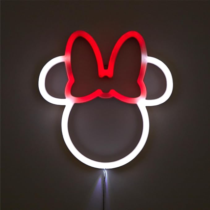 Disney Minnie Mouse Neon Figural LED Hanging Wall Art, Kids Bedroom & Playroom Wall Décor, 6.8” x 11”