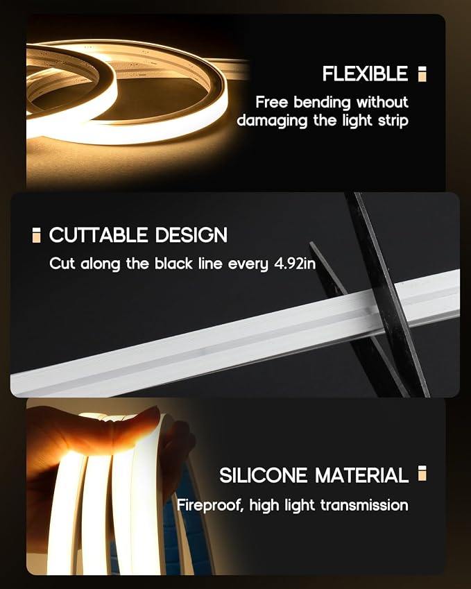 LED Strip Lights 65.6ft 110-120V,Dimmable Silicone Neon Rope Lights,Flexible Outdoor Waterproof Neon Strip Lights for Kitchen,Mirror,Cabinet,DIY Lighting