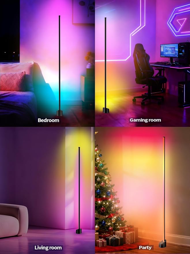 Tyute Corner Floor Lamp, RGBICW LED Corner Lamp with 16 Million DIY Colors, Music Sync, 68+ Scenes, Smart App & Remote Control, Ambience Lighting for Bedroom Living Room Gaming Room