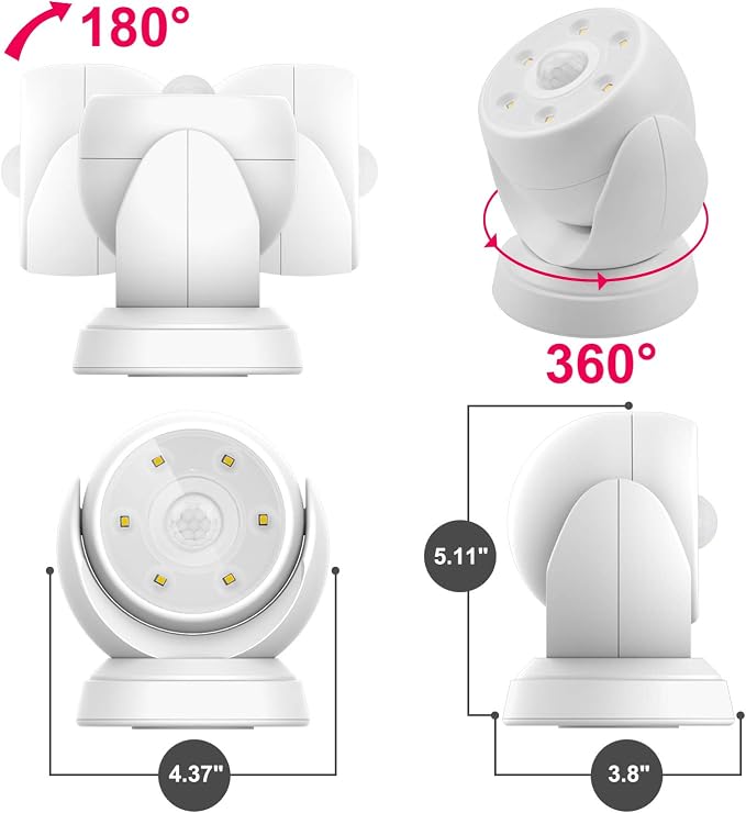 HONWELL Battery Operated Motion Sensor Light Outdoor Wireless Waterproof Spotlight Motion Detector Security Light, Light Sensor Auto On Off for Porch Stair Hallway Garage Wall Shed House Door (1Piece)
