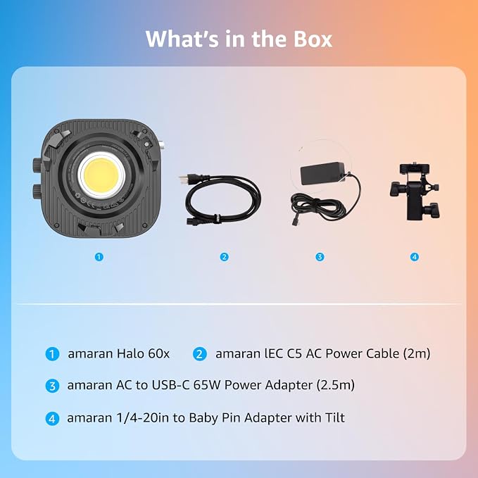 amaran Halo 60x COB LED Video Light,Compact 63W Bi-Color Studio Lighting | 2,700K - 6,500K Bowens Mount, APP Control Continuous Light for Photography,YouTube,Content Creation,Vlog