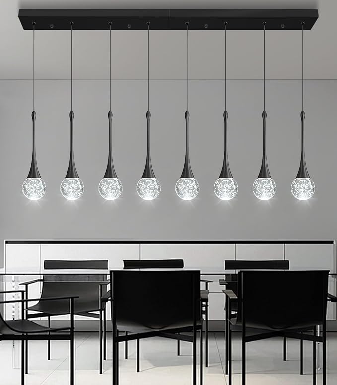 8 Light Modern Glam Crystal Rectangular Chandelier for High Ceiling LED Dimmable Ceiling Pendant Light Kitchen Island Staircase Foyer Enterway Living Room Chandelier Lighting Antique Black