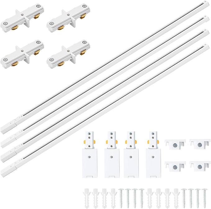 H Type Track Rails Kit - 13FT with End Caps and Live End Feed Connector, Compatible with 120V H Style Track System and Heads, White