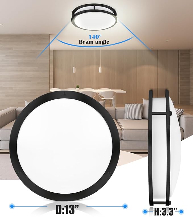 Black Flush Mount Ceiling Light, 13 Inch LED Ceiling Light Fixture with 5CCT(2700K/3000K/3500K/4000K/5000K Adjustable), 23W Saturn Flush Mount Ceiling Lighting for Kitchen Hallway Stairwell