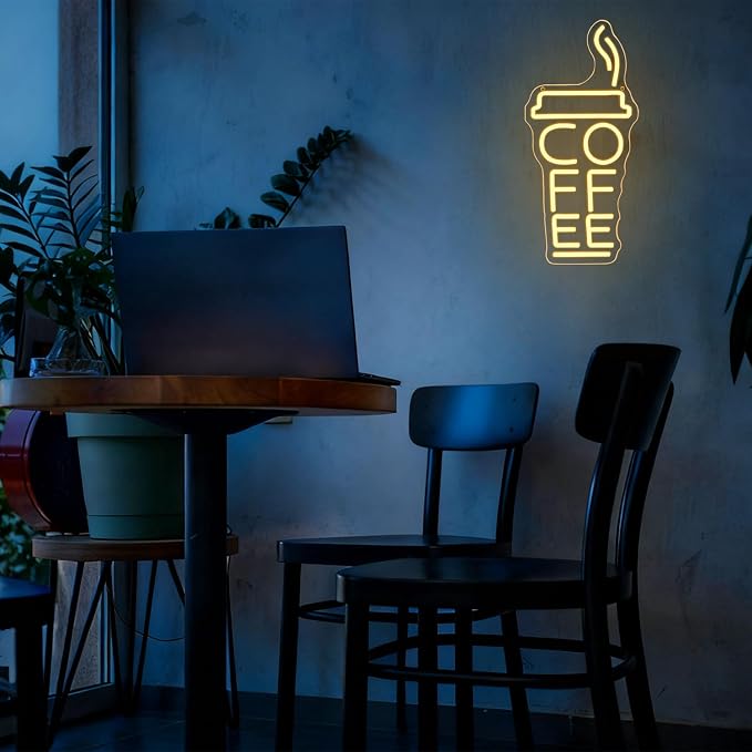 Coffee Cup Neon Sign for Wall Decor Cafe Neon Light Coffee Mug Led Signs Warm White Neon Light Up Sign for Cafe Milk Tea Shop Mall Decoration