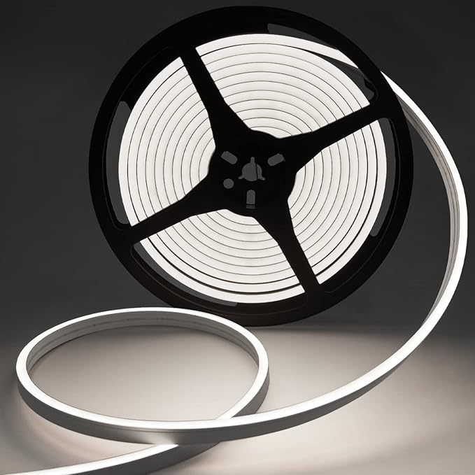 White Led Strip Lights, 16.4ft/5m Neon Light Strip, 12V Flex Waterproof Neon LED Strip Silicone LED Neon Rope Light for Kitchen Bedroom Indoor Outdoor Decoration（Power Adapter not Included