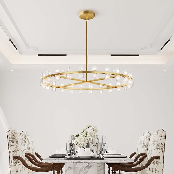 Dia 40" Gold Large Wagon Wheel Chandelier, 40-Lights Farmhouse Pendant Light Fixture, Round Rustic Hanging Lighting for Dining Room Kitchen Island Foyer Entryway