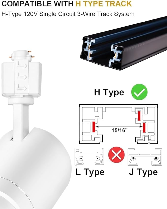 Zoomable 30W LED Track Lighting Heads,2700K-6500K Stepless Dimming H Type Dimmable Rail Ceiling Track Lights Fixtures,3000LM,Flicker Free 15°to 60°CRI90,White 6 Pack