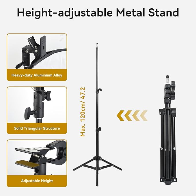 UTEBIT 24"/60cm Light Reflector with Stand, 5-in-1 Portable Round Light Diffuser Translucent/Silver/Gold/White/Black Reflector Photography for Studio or Outdoor Photo Lighting