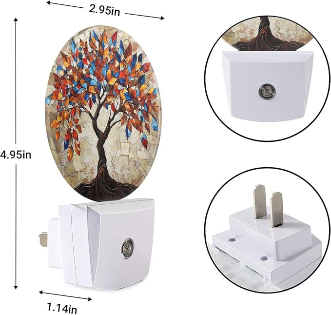 EKOBLA Abstract Tree with Colorful Leaves Night Light, Tree Art Painting Night Lights Plug Into Wall with Dusk to Dawn Auto Sensor for Men Women Bedroom Bathroom