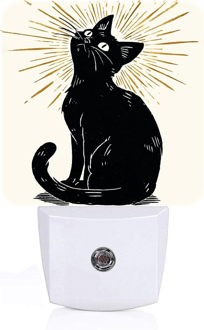 Cute Black Cat Night Light,Funny Paw Plug-in Nightlights Auto Sensor Night Lamp Dusk to Dawn Lamp Home Decor for Nursery Children Girls Boys