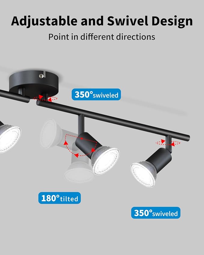 LVWIT 4-Light Track Lighting Fixtures Ceiling with Flexibly Rotatable Head, Modern Black Track Lighting Kit, Ceiling Spotlights for Kitchen, Living Room, Bedroom (GU10 Socket, Bulbs not Included)
