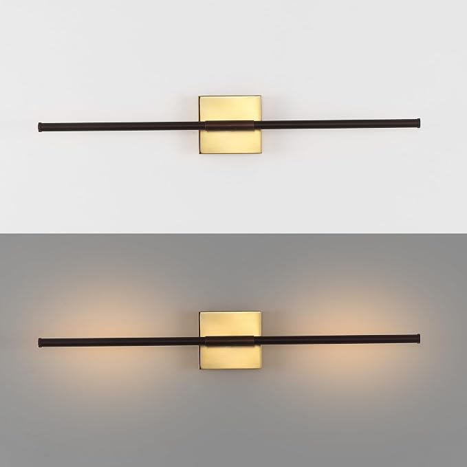 JONATHAN Y Makena 28" 1-Light LED Wall Sconce, Oil Rubbed Bronze/Brass Gold | Dimmable, Modern, Integrated 12W, Hardwired, Sleek Metal, Ambient, Bathroom Mirror, Bedroom, Hallway, Vanity Mount