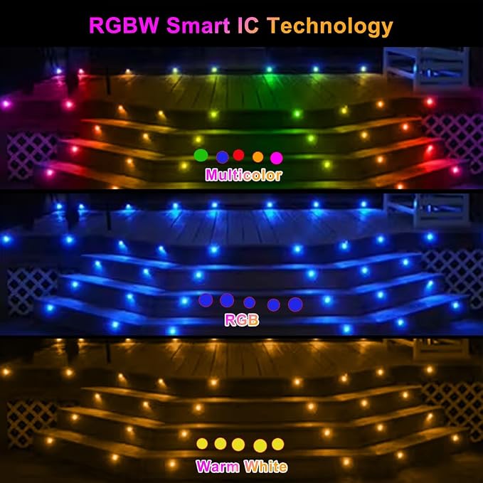 Sumaote LED Deck Lights Kit, 6 Pack 1.22" WiFi Smart RGBW+IC Multicolor | Recessed Low Voltage 12V IP67 Waterproof, App Control Dynamic Color Changing, for Outdoor Step Stair Garden Yard Landscape