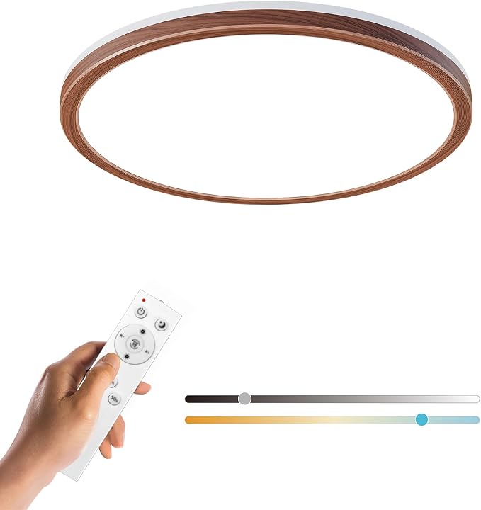 Matane 12in Flush Mount Ceiling Light Fixture with Remote Control, Nightlight 2000K Warm, 3000K-6500K Adjustable, Wired Low Profile Ceiling Lights for Bedroom, Kitchen, Living Room Walnut