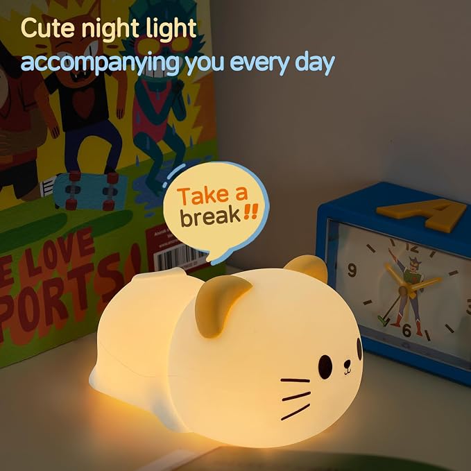 Led Cute Cat Night Light, 7 Colors Dimmable Timer Bedside Lamp, Touch Control Night Lamp for Kids Adults, Used for Camping Party Room Decor (Cat)