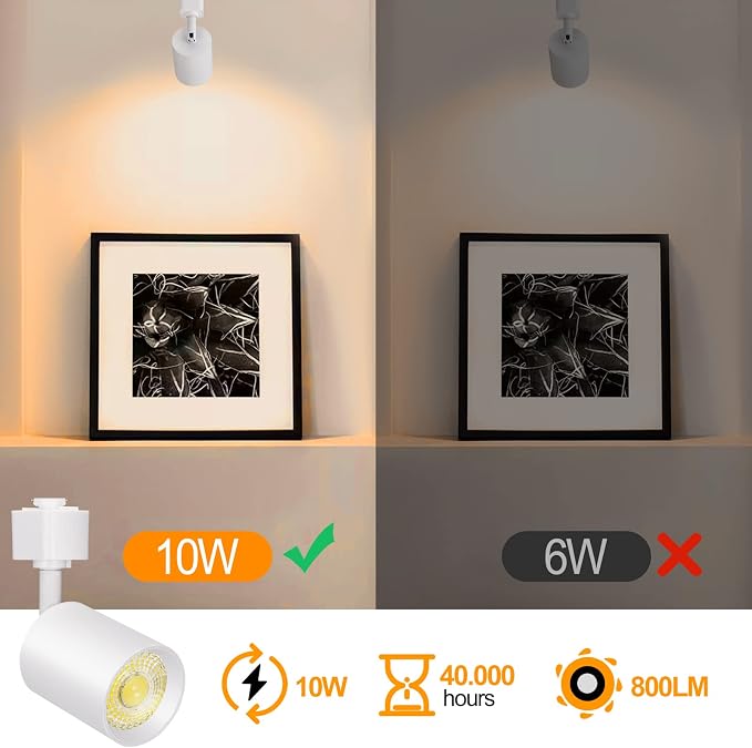VANoopee 8 Pack J Type Track Lighting Heads 10W Dimmable LED Track Light Heads for Juno Track Light Replacement Fixtures Bright 3000K Warm White Ceiling Spotlight, Flicker Free CRI90+ 24° 800lm White
