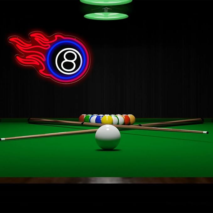 Billiard Neon Sign 8 Ball Sign Dimmable LED Pool Room Wall Decor | USB Powered LED Flame Pool Sign for Game Room Bar Man Cave Club Basement Party Pool Player Decor Billiard Lover Lounge Decor