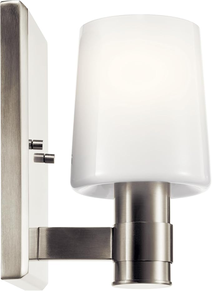 Kichler Adani 1-Light Wall Sconce, Modern Light with Opal Glass in Brushed Nickel, for Bathroom, Powder Room, Kitchen, Bedroom, or Hallway (8.5" x 5"), 55174NI