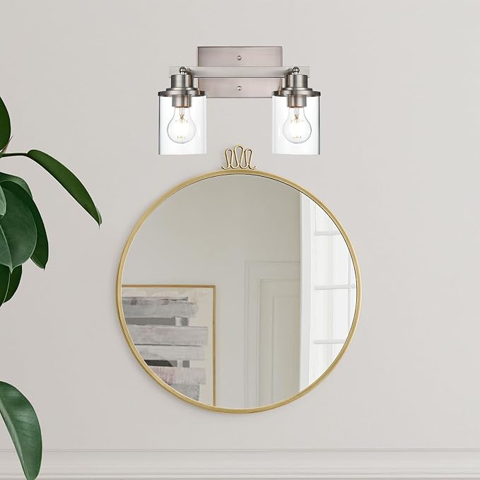 Yaohong 2-Light Track Lighting Kit Brushed Nickel Track Lighting Fixtures, Bathroom Wall Light Ceiling Mount Rotatable Spotlights, Kitchen Ceiling Light Fixtures with Glass Shade for Bathroom Hallway