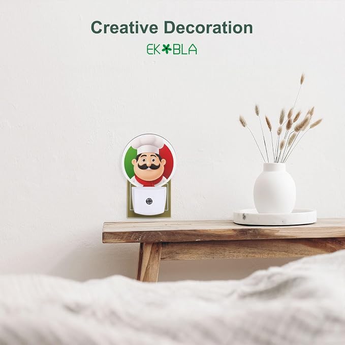 EKOBLA Italian Chef Night Light, Cute Cartoon Chef Night Lights Plug Into Wall with Auto Sensor for Holiday Gifts