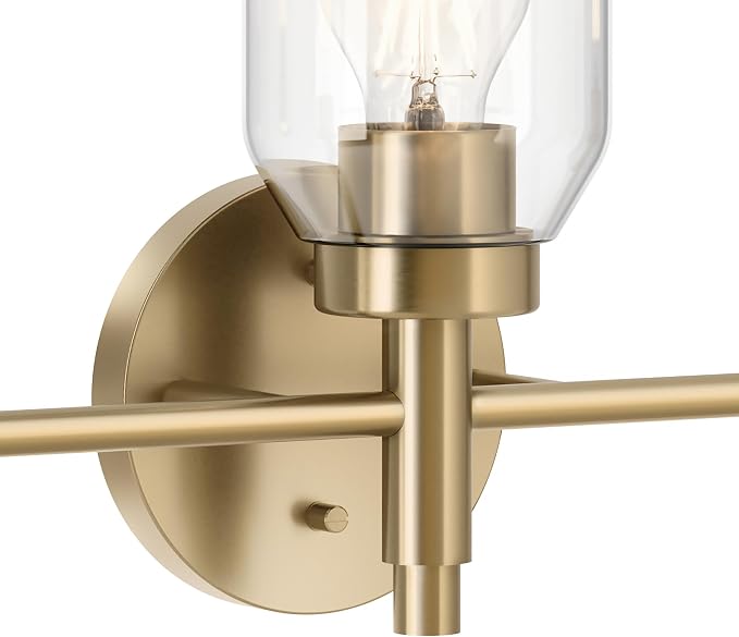 Kichler Madden 3-Light Bathroom Vanity Light, Champagne Bronze | Modern vanity light with clear glass for single bathroom mirrors (24" x 10.5"), 55185CPZ