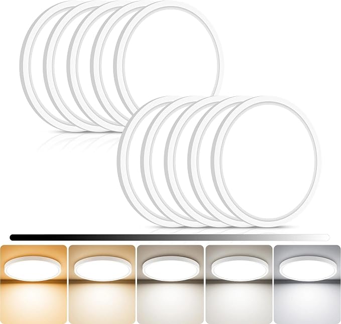 libtit 10Pack 7inch LED Flush Mount Ceiling Light, Dimmable & 5Color Temperatures (3000K-6500K), 15W Round Slim White Light Fixture for Closet Hallway Kitchen Bathroom Laundry