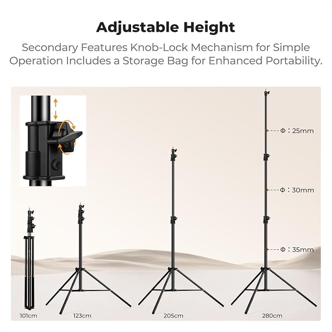K&F CONCEPT Air Cushioned Light Stand, 41-110" Height, 1/4"-3/8" Adapter | 9.2ft Heavy Duty Photography Tripod Stand, Max Load 17.6 lbs, Sandbag Included for Studio Softbox COB Light, TL14