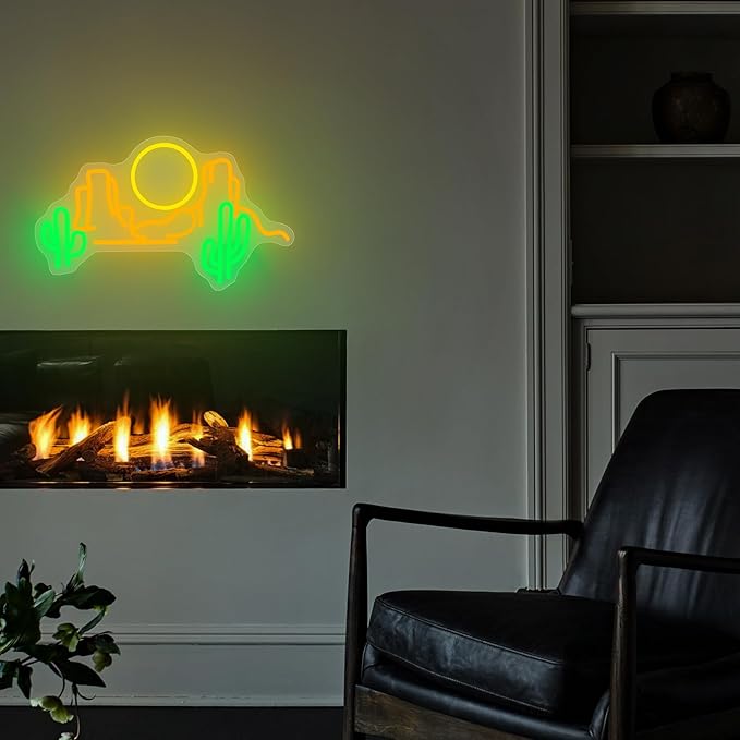 Cactus Mountain Neon Sign, Sunset Neon Signs for Wall Decor, Dimmable Led Signs for Bedroom, Western Landscape Light Up Signs for Bar Kids Room Man Cave Game Room Gaming Wall Birthday Gift