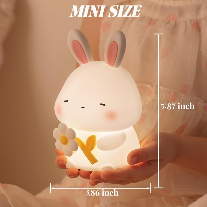 AVEKI Rabbit Night Light, Cute Bunny Lamp Gifts with Timer, Touch Squishy Silicone Night Light with 3 Colors Dimmable, Rechargeable Animal Lamp Kawaii Bedroom Room Decor (Bunny)
