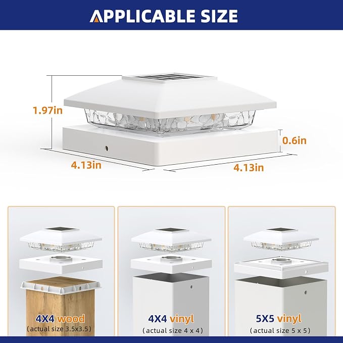 APONUO Solar Post Cap Lights for 4x4 5x5 Posts - IP64 Waterproof, 6500K LED, No-Wire Fence Lights & Deck Lights for Patio Garden Yard Patio, White-Cool White, 16 Pack