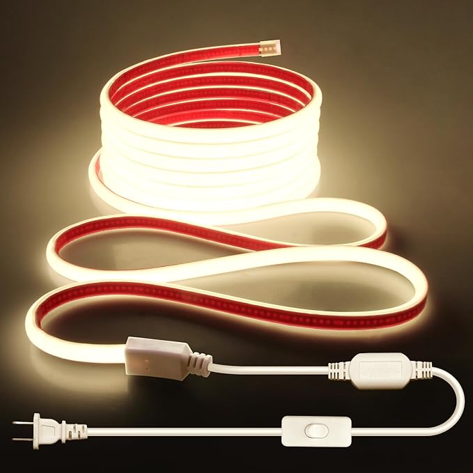 Aclorol COB LED Strip Light 120V 16.4FT Neutral White 4000K Super Bright 1440LEDs Flexible High Voltage Rope Lights IP67 Waterproof for Porch Terrace Staircase Storefront Outdoor Balcony DIY Lighting