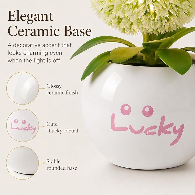 Dandelion LED Night Light,Rechargable Flower Bonsai Desk Lamp with Ceramic Base,Stepless Dimmable & Touch Control Accent Light,Aesthetic Room Decor for Bedroom,Dorm,Gifts for Girls Women (White)
