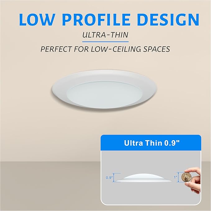 ECOELER 10 Pack 6 Inch LED Dimmable Flush Mount Ceiling Light, 16.5W Surface Mount Disc Light, 1000 Lumens, 3000K Warm White, Install with JBOX & Recessed Can, ETL Listed, White