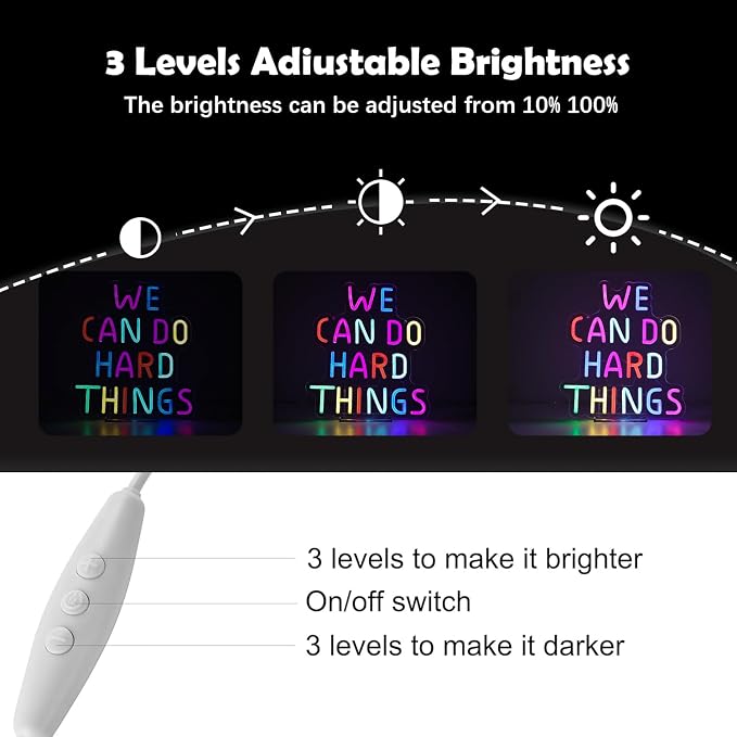 We Can Do Hard Things Neon Sign for Teachers – Dimmable Multicolor Letter Classroom Light with Wired Dimmer, 11.4×12.8 in, Includes 4 Wall Anchors – Back to School Teacher Gift
