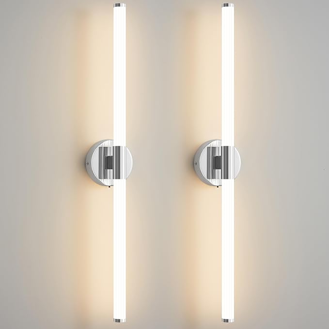 Wall Sconces Set of 2 Hardwired LED Vanity Light Chrome 31" | Dimmable 5CCT LED Bathroom Light Fixtures, 360° Full Lighting, Modern Vanity Light Bar for Bathroom Mirror, Flicker-Free