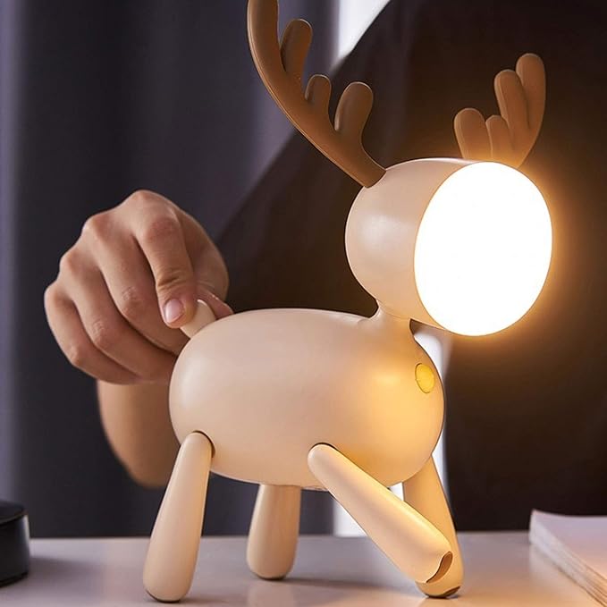 LED Night Light, Cute Deer Night Lamp, Cartoon Deer-Shaped Table Lamp, Portable Reading Table Night Lamp USB Charging Bedroom Decoration(Light Brown)