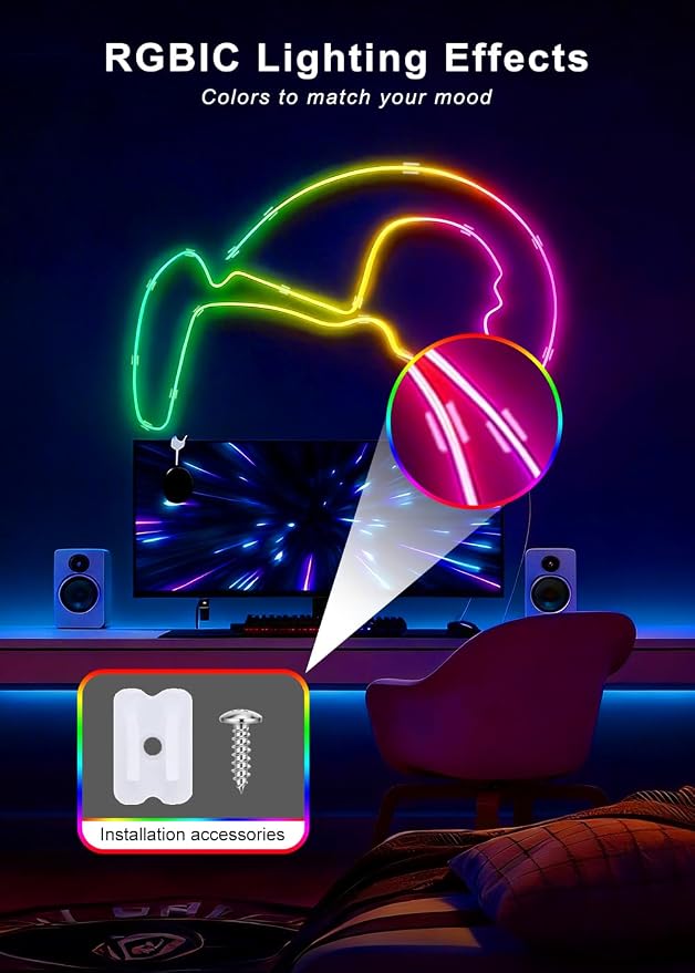 32.8FT RGB+IC LED Neon Rope Light Strip with Remote | Multiple Modes,5v USB Powered,Music Sync,For Living Room,Bedroom, Party & Holiday Decoration