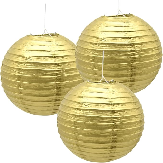3pcs Paper Lanterns Decorative Round Chinese Paper Lanterns for Birthday Halloween Wedding Baby Bridal Shower Home Decor Party Decoration (12in/Gold)