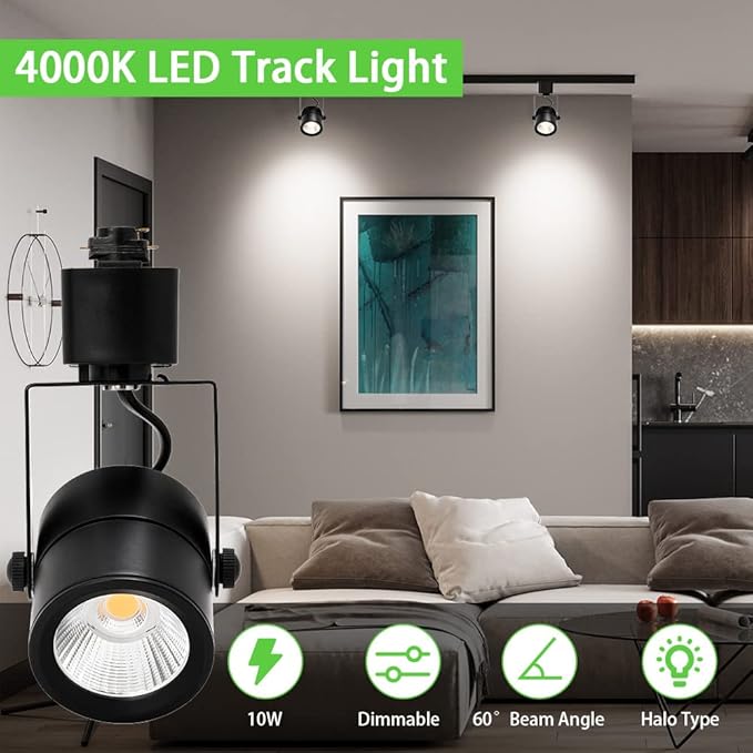 10W H Track Lighting Heads,Dimmable LED Track Light Heads for Accent Retail Artwork,4000K Netural White, Linear Track Light H Type - 120V 60°Angle Halo Type 12Pack (Black)