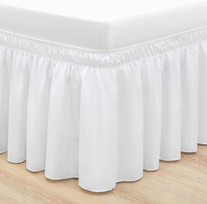 RIMELA White Bed Skirt Twin Size 15 Inch Drop, Elastic Bed Skirting for Adjustable Bed Base & Frame, Bedding Dust Ruffle Easy to Install, Lightweight Wrap Around Bedskirt