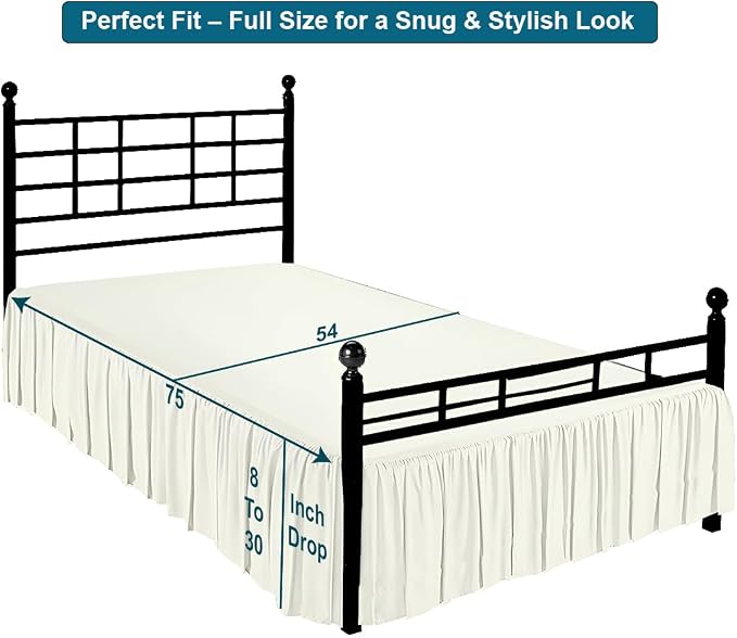 Shreem Linen Ruffled Bed Skirt with Split Corners, Gathered Style, 100% Microfiber, 24-Inch Drop, Dust Ruffle Bedskirt with Platform, Full, Ivory