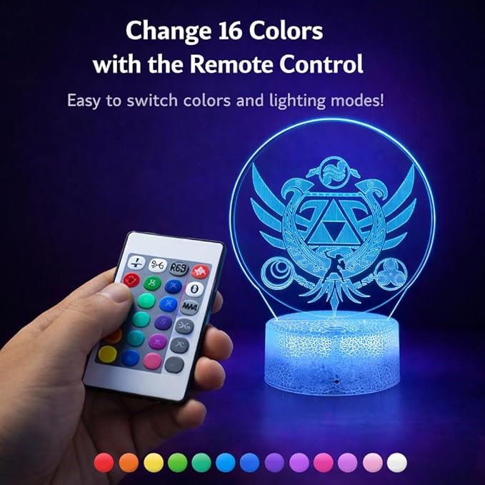 3D Night Light, 16 Color Changing Cartoon USB Desk Lamp, Crest of Hyrule Illusion Lighting with Remote Control for Home Decor Gift for Kids. (4)